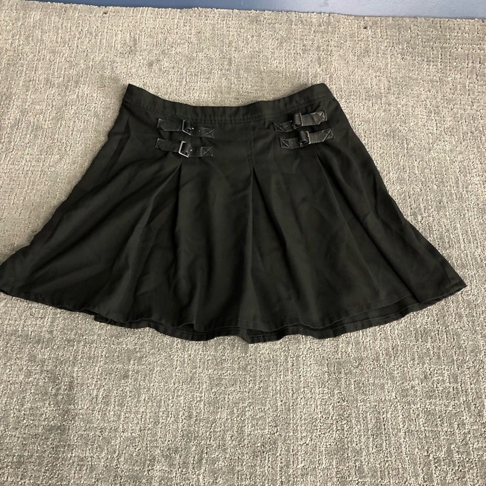 Hot Topic Black Mini Skirt with Buckle Accents